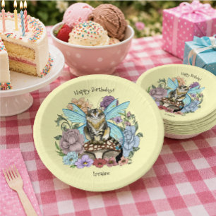 Whimsical Pastel Tabby Feeënkat Bloemrijke Fantasi Papieren Kommen