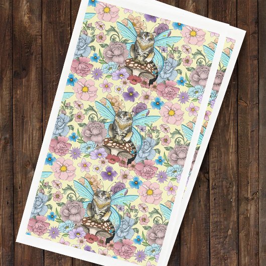 Whimsical Pastel Tabby Feeënkat Bloemrijke Fantasi Servet