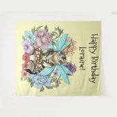 Whimsical Pastel Tabby Feeënkat Bloemrijke Fantasi Wandkleed (Voorkant (horizontaal))