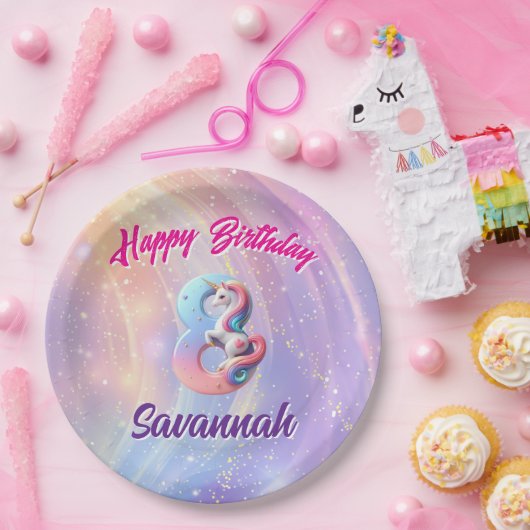 Whimsical Pastel Unicorn 8 Verjaardagsfeest Papieren Bordje (Feest)