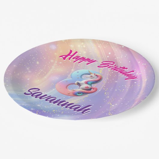 Whimsical Pastel Unicorn 8 Verjaardagsfeest Papieren Bordje (Gekanteld)