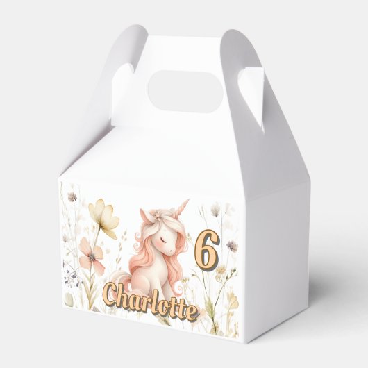 Whimsical pastel unicorn wilde bloem verjaardag bedankdoosjes (Achterkant)