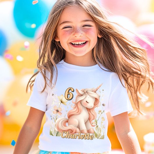Whimsical pastel unicorn wilde bloem verjaardag t-shirt