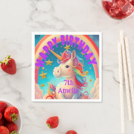 Whimsical Pastel Verjaardag Eenhoorn themafeest Servet