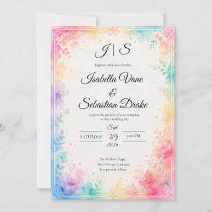 Whimsical Pastel Watercolor Romantische Trouwdag Kaart