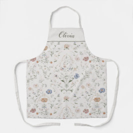 Whimsical Pastel Watercolor Wildflower Custom Name Schort