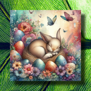 Whimsical Pastel Waterverf Paasei Nest Bunny Feestdagenkaart
