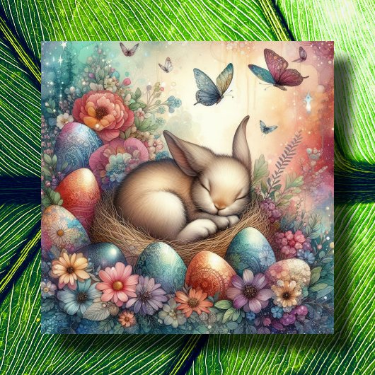 Whimsical Pastel Waterverf Paasei Nest Bunny Feestdagenkaart