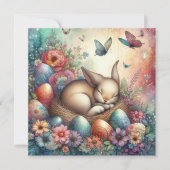 Whimsical Pastel Waterverf Paasei Nest Bunny Feestdagenkaart (Voorkant)