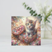 Whimsical Pastel Waterverf Tabby Kitten Valentijn Feestdagenkaart (Staand voorkant)