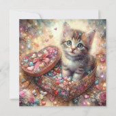Whimsical Pastel Waterverf Tabby Kitten Valentijn Feestdagenkaart (Voorkant)