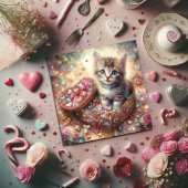 Whimsical Pastel Waterverf Tabby Kitten Valentijn Feestdagenkaart