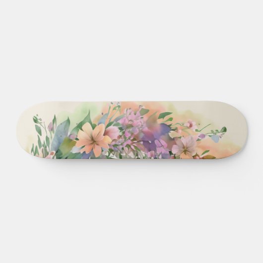 Whimsical Pastel Waterverf Wildflower Meadows Persoonlijk Skateboard (Horizontaal)