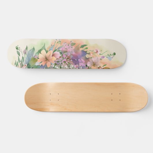 Whimsical Pastel Waterverf Wildflower Meadows Persoonlijk Skateboard (Horizontaal)