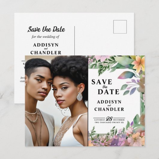 Whimsical Pastel Waterverf Wildflower Wedding Feestdagenkaart (Voorkant / Achterkant)