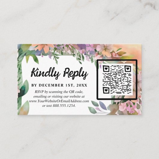 Whimsical Pastel Waterverf Wildflower Wedding Informatiekaartje (Voorkant)