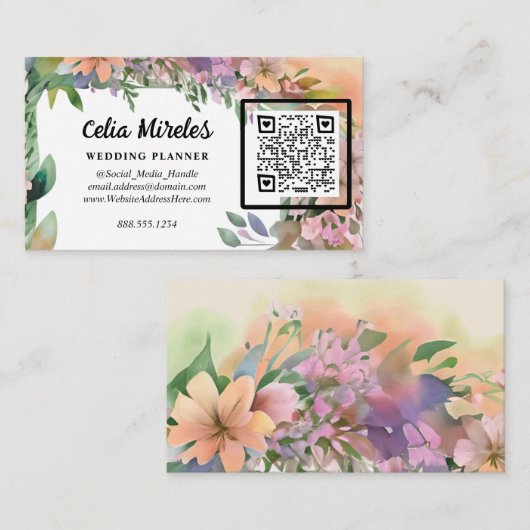 Whimsical Pastel Waterverf Wildflower Wedding Informatiekaartje (Voorkant / Achterkant)
