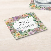 Whimsical Pastel Waterverf Wildflower Wedding Kartonnen Onderzetters (Schuin)