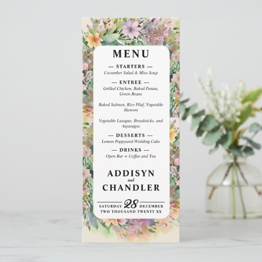 Whimsical Pastel Waterverf Wildflower Wedding Programmakaart (Staand voorkant)
