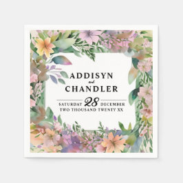 Whimsical Pastel Waterverf Wildflower Wedding Servet