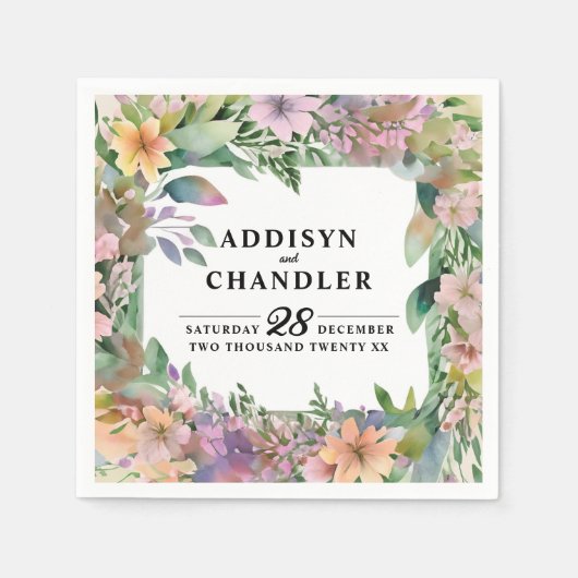 Whimsical Pastel Waterverf Wildflower Wedding Servet (Voorkant)