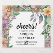 Whimsical Pastel Waterverf Wildflower Wedding Sparkling Wijnetiket (Enkel label)