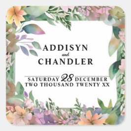 Whimsical Pastel Waterverf Wildflower Wedding Vierkante Sticker