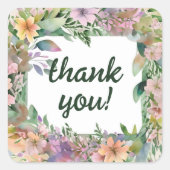 Whimsical Pastel Waterverf Wildflower Wedding Vierkante Sticker (Voorkant)