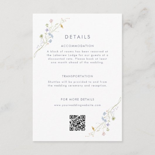 Whimsical Pastel Wildflower bruiloft details Informatiekaartje (Voorkant)