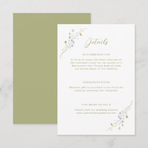 Whimsical Pastel Wildflower bruiloft details Informatiekaartje
