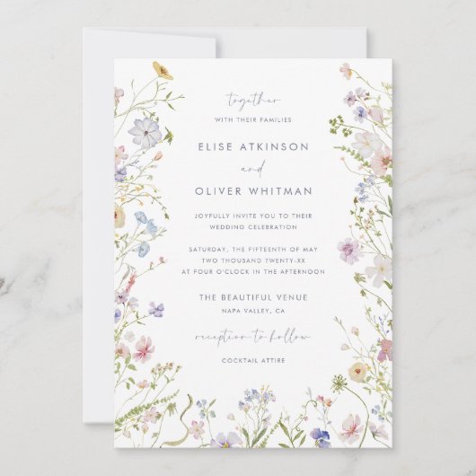 Whimsical Pastel Wildflower bruiloft Kaart (Voorkant)