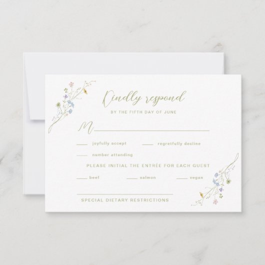 Whimsical Pastel Wildflower bruiloft RSVP Kaartje (Voorkant)