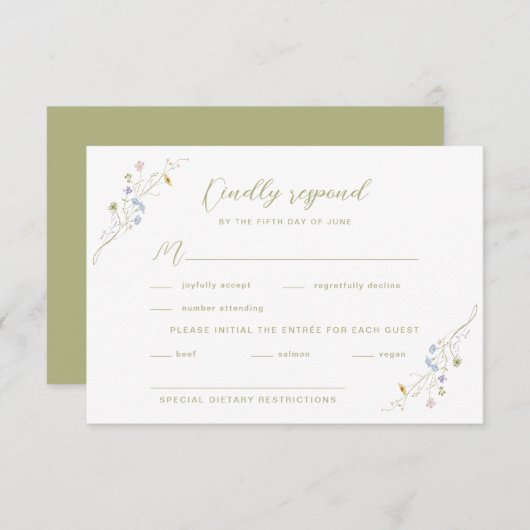 Whimsical Pastel Wildflower bruiloft RSVP Kaartje (Voorkant / Achterkant)