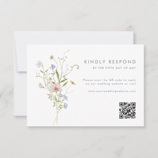 Whimsical Pastel Wildflower bruiloft RSVP Kaartje (Voorkant)