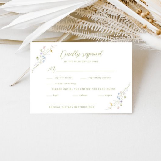 Whimsical Pastel Wildflower bruiloft RSVP Kaartje
