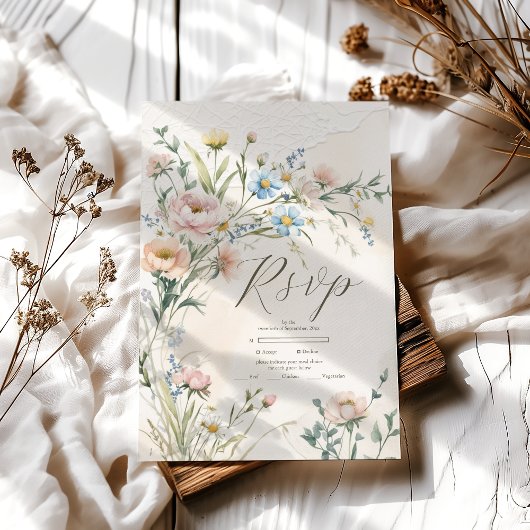 Whimsical Pastel Wildflower bruiloft RSVP Kaartje