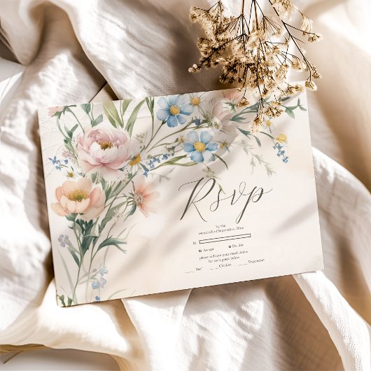 Whimsical Pastel Wildflower bruiloft RSVP Kaartje