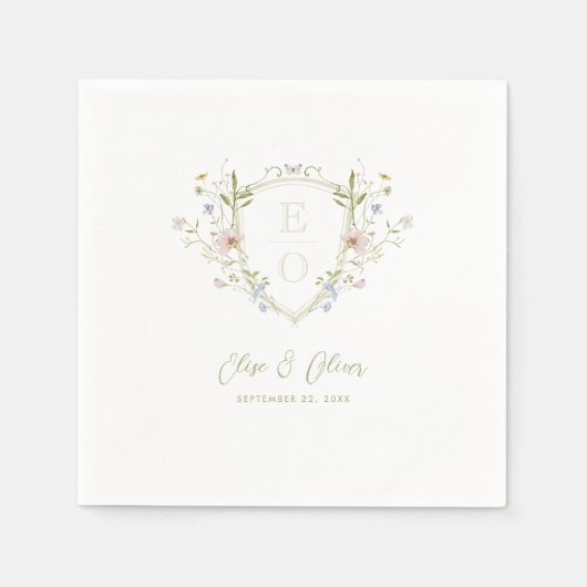 Whimsical Pastel Wildflower Crest Bruiloft Servet (Voorkant)