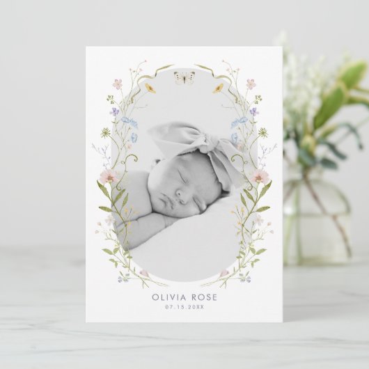 Whimsical Pastel Wildflower Lijst Baby shower Bedankkaart (Staand voorkant)