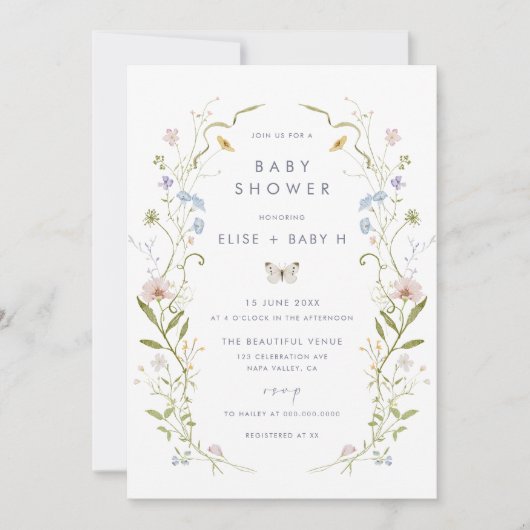 Whimsical Pastel Wildflower Lijst Baby shower Kaart (Voorkant)