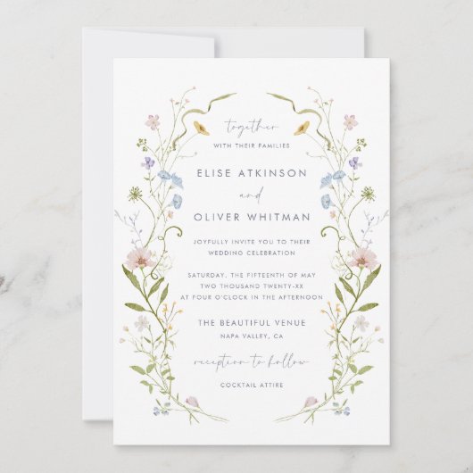 Whimsical Pastel Wildflower Lijst Bruiloft Kaart (Voorkant)