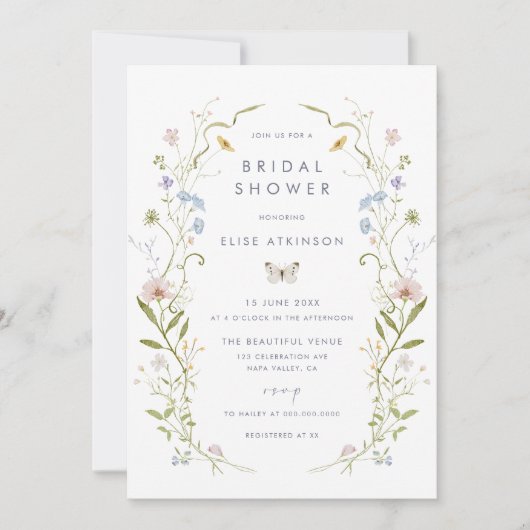 Whimsical Pastel Wildflower Lijst Vrijgezellenfees Kaart (Voorkant)