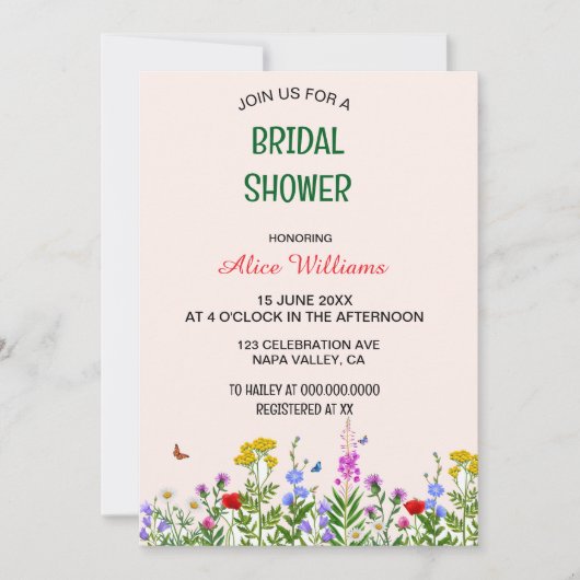 Whimsical Pastel Wildflower Lijst Vrijgezellenfees Kaart (Voorkant)