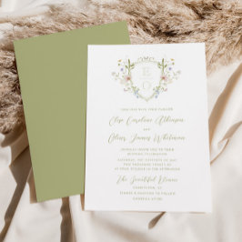 Whimsical Pastel Wildflower Monogram Crest Bruilof Kaart