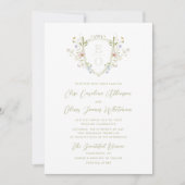 Whimsical Pastel Wildflower Monogram Crest Bruilof Kaart (Voorkant)