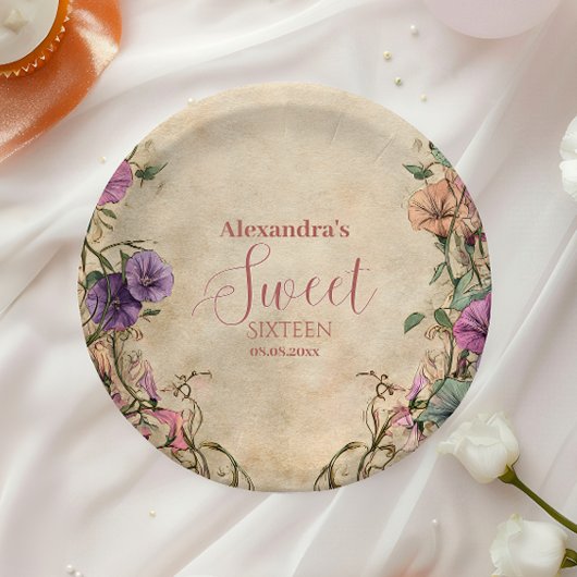 Whimsical Pastel Wildflower Sweet 16 Papieren Bordje