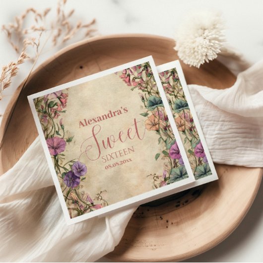 Whimsical Pastel Wildflower Sweet 16 Servet