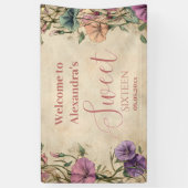 Whimsical Pastel Wildflower Sweet 16 Spandoek (Verticaal)