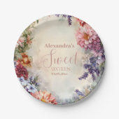 Whimsical Pastel Wildflowers Sweet 16 Papieren Bordje (Voorkant)
