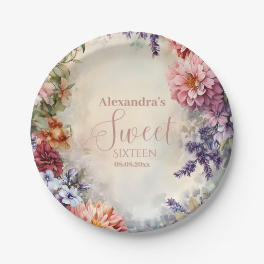 Whimsical Pastel Wildflowers Sweet 16 Papieren Bordje (Voorkant)